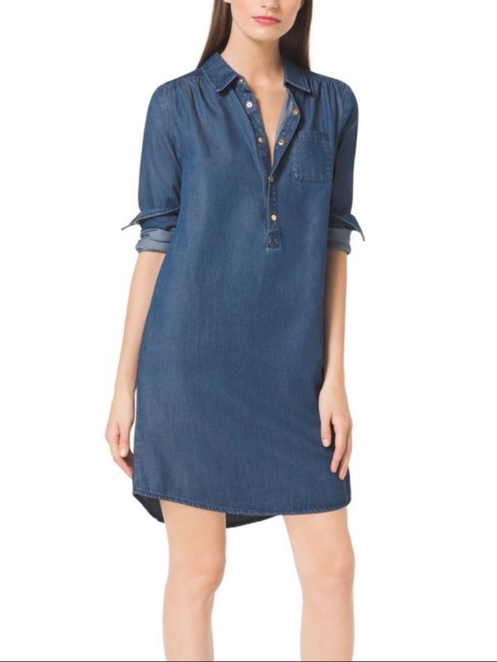 Michael Kors Indigo Denim Shirt Midi Dress